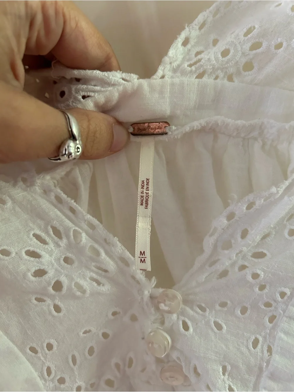 Free People White Eyelet Peasant Short Sleeve Top